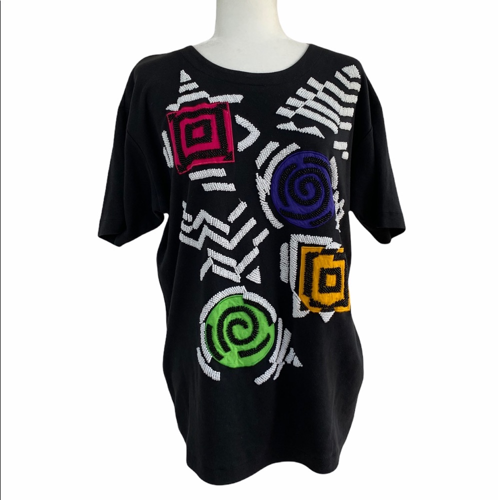 Vintage IB Diffusion Brand Beaded Black Tee T-shirt 1992
